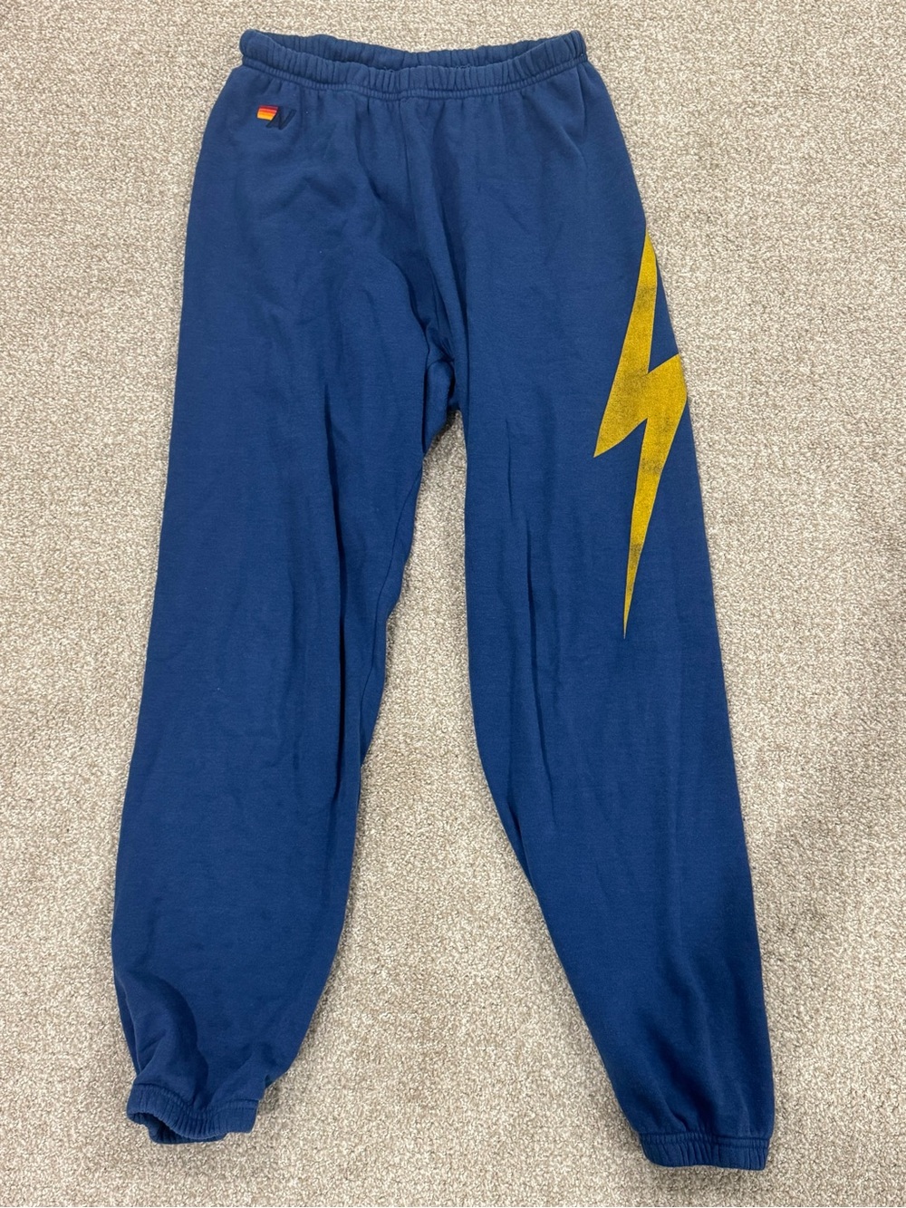 Aviator Nation Sweatpants Blue with Yellow Lightning Bolt